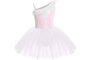 IBTOM CASTLE Maillot de Danza Ballet con Lentejuela Brillante Vestido Leotardo Tul Tutú Patinaje Leotardo Gimnasia Fiesta Actuación Traje Infantil para Niña 3-10 Años