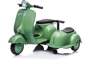 MR J toys&more Piaggio Vespa con Sidecar Small Elettrica 6V per Bambini con USB e luci mp3 Due posti Suoni e mp3 Elettrica (Verde)