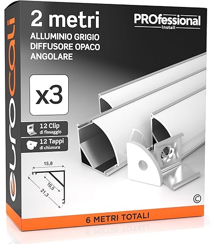 Profilo LED In Alluminio 90 Gradi 2m Con Copertura Opalina, Per Strisce LED Fino A 10mm - 2
