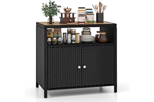 GIANTEX Armadietto da giardino, in rattan, per esterni, con piano di lavoro e scaffale, per giardino, balcone e piscina, 90 x 53 x 86 cm (nero)