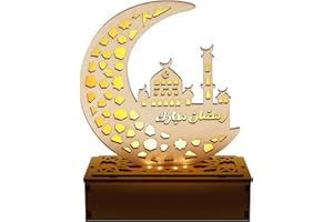 Yizhet Lampara de Ramadan, Luz Eid Mubarak a Mezquita 3D de Madera, Blanco Cálido, Decoracion Ramadan para Fiesta Musulmana, Casa, Dormitorio, Mesa