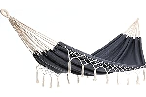 Detex Hamaca de algódon con Flecos Gris Carga máx de 300 kg para 2 Personas 320x150 cm para su jardín terraza Camping