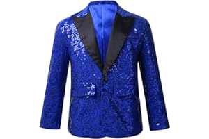 TiaoBug Enfant Garçon Paillette Veste de Costume d'honneur Mariage Cérémonie Soirée Manteau Blouse Gentleman Smoking Blazer Brillant Chemise Fête Carnaval 5-16 Ans