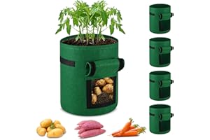 ECCOGREAT Pflanzsack aus Vlies Stof,5 Stück Pflanzkübel aus 260 g/m²mit Starken Griffen für Kartoffeln,Tomaten,Erdbeeren,Blumen,Pflanzen und Gemüse