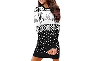 Uniexcosm Jersey Navideñas Vestido de Punto para Mujer Vestidos Suéter Navideño de Punto Invierno Vestido de Suéter Jersey Cuello Redondo para Mujer