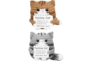 Donvuka 2 Stück Positive Gehäkelte Kuscheltiere Katzen, Emotional Support Katzen Antistress Glückskatze, Handgemachte Strickpuppe, Glücksbringer mit Ermutigungskarte für Freunde Familie