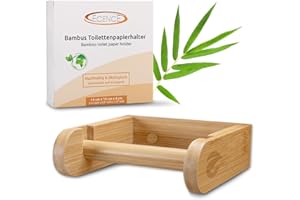 ECENCE 1x Wooden Toilet Roll Holder Wall Mounted Without Drilling Natural Bamboo Toilet Roll Holder Ecological Toilet Paper Dispenser