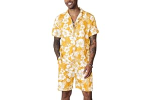 Fastkoala Homme Hawaïen Short Ensemble Tenues Survêtement Été Costumes Plage Tropical Fleurs Imprimé Chemise