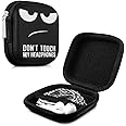 kwmobile Carrying Case for Earphones - Square Design with Zipper for In-Ear Headphones Earbuds - White/Black/Black, Don't Touch My Headphones