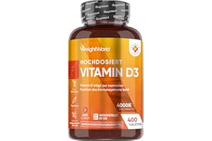 ‎WEIGHTWORLD Vitamin D3 4000 IE - 400 Tabletten - Vitamin D trägt zur Erhaltung normaler Knochen - Sonnenvitamin - Cholecalciferol - Frei von Magnesiumstearat, Ohne Zusatzstoffe, Vegatarisch - WeightWorld