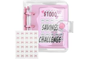 Marstey 1000 Mini Savings Challenge Binder, 11,4 x 10 cm Geld sparen Binder, Mini 25 Umschlag Challenge Binder Geld Sparen Brieftasche für Büros Zuhause Schule (Rosa)