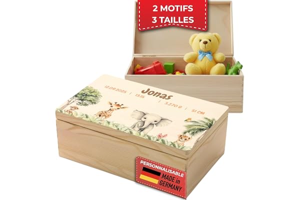 DEschenk Boite a Souvenir Bebe - Personnalisée avec Nom - Différentes Tailles et Motifs - Inclut Toutes les Dates de Naissance - Boite Souvenir Bebe Inspirante (personnalisé)