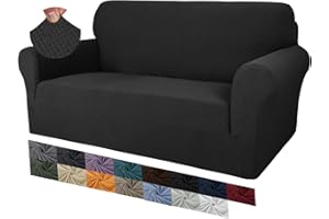 MAXIJIN Creative Jacquard Couchbezüge für 2-Sitzer, Super Stretch rutschfeste Liebessitz Sofabezug für Hunde Haustierfreundliche elastische Protector Loveseat Schonbezüge (2 Sitzer, Schwarz)