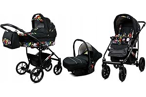 BabyLux® Enfant Poussette Combinée Set 3 en 1 - Largo - incl. Nacelle, Canne, Siège de voiture - Siège Auto - Landau Bébé - avec Sac à langer, Habillage pluie, Moustiquaire etc.