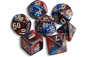 QMAY DND Dice Polyhedral Dice Set - 7 Pieces for Dungeon and Dragons MTG RPG D&D D20, D12, D10, D%, D8, D6, D4 (Blue Mixed Red)
