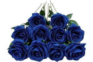 DuHouse 10 Rose finte in Seta Artificiale, Bouquet Fiori di Rosa, con steli Lunghi per organizzare Matrimoni centrotavola,per la casa Decorazione della Cucina Giardino(Blu Reale)