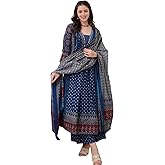 KLOSIA Women's Rayon Printed Anarkali Kurta and Pant with Dupatta Set