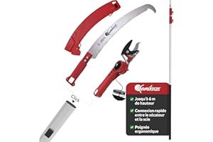 KAMIKAZE PERFORMANCE IN YOUR HANDS Kamikaze Kit d'élagage en hauteur 2 en 1 perche télescopique 4,5 m avec ciseaux en hauteur et scie avec attache rapide, coupe branche en hauteur, tête rotative (3 x 2 métres)