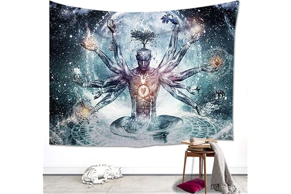 ZQ Tapisserie Tenture psychédélique murale Murale Mandala Indien Tarot Soleil Hippie Décoration Murale Couvre-lit Rideau couvertures Plage (Q,130cmx150cm)