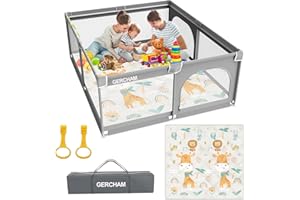 GERCHAM Box per Bambini con Tappetino da Gioco, Box per Bambini XXL Grande 150x180cm, Parco Giochi per Bambini Portatile con Barriera di Sicurezza Adatto per attività per Bambini Interne ed Esterne