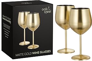 OS OAK & STEEL ENGLAND Oak & Steel - 2 grands verres à vin élégants en or mat, 550 ml - Set cadeau en verre incassable pour le bar de la maison, mariage, jubilé, fête d'anniversaire, verres à vin de plein air et de camping