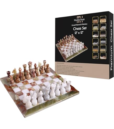 StonKraft Collectible White & Black Marble Chess Board Set + Brass Wooden Chess Pieces Pawns - Decorative Stone Chess - Home Décor - 15" Inches, Board Games - Canada