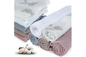 PLUMERI 5er 70x70cm Satz Pastellfarben Musselin Baumwolle Spucktücher Mulltücher Saugstark Waschlappe Hochwertige Stoffwindeln Mullwindeln