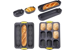 JAOGAUS 6PCS Plaque à Pain,9 Grilles Moule à Pain Poêle Perforée,3 Grilles Silicone Moule Baguettes Pain,Antiadhésif de Qualité Alimentaire,Poreux Convient pour la Cuisson du Pain Français et Des Gressins