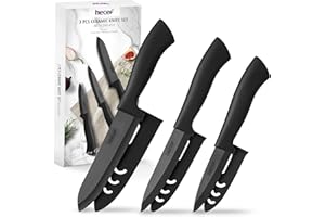 hecef Set de 3 Couteaux de Cuisine en Céramique avec Étui – Lame Ultra Tranchante, Manche Ergonomique, Comprend Couteau Chef 15 cm, Couteau à Fruits 10 cm, Office 7.5 cm, Noir