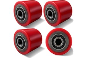 AISNY 4 Pezzi Ruote per Transpallet in Poliuretano 80 x 70mm, Asse 20mm Con Cuscinetti a Sfera - Ricambi Industriali per Camion da Trasporto