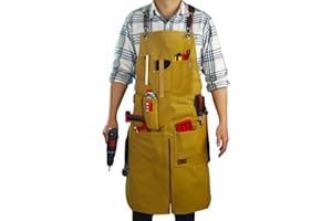Stenffy Work Apron, Canvas, Adjustable Weight, Tool Aprons with Multiple Pockets, Adjustable Zipper, Metal Ring, Tape Measure Clip for Men Women 27In*36In