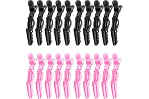 FAGENT 20 Pcs Pinces Crocodiles Cheveux, Pinces à Compartiments Coiffeur Crocodile Pinces à Cheveux Plastique Femme Fille Clip Antidérapant Pince Professionnelle Salon de Coiffure Accessoires (Noir, Rose)