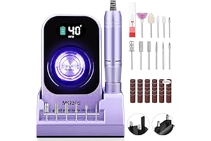 Taladro de uñas profesional 40000 RPM, Urbuti 12 en 1 Lima de uñas eléctrica 4000 mAh con pantalla LCD, velocidad ajustable, silencioso, taladro de manicura portátil para salón/hogar (púrpura)