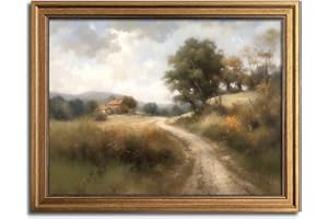 YEECHINE Framed Vintage Wall Art Classical Oil Painting Country Road Canvas Print Kitchen Living Room Farmhouse Wall Decor (Rural Trail, 20L x 16W)