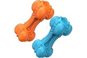 SCHITEC Zabawka do żucia dla psa, niezniszczalna, wytrzymała, piszcząca zabawka do żucia dla zwierząt domowych, trwała, naturalna guma, kość ze szczoteczką do zębów, duża pielęgnacja zębów średniej