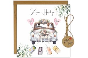 JOYEASE Hochzeitskarte Geldgeschenk mit Umschlägen, Geldgeschenk Hochzeit, Hochzeitsgeschenke für Brautpaar, Hochzeitsgeschenk Geld Glückwunschkarte Hochzeit - Hochzeitsauto