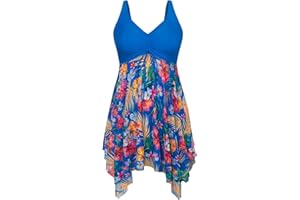 Hanna Nikole Women's Tankini Set Plus Size Floral Printed Swimdress Tummy Control Two-Piece Swimsuit with Boyshorts