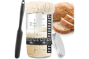 Binnan Tarro de iniciación de masa madre de 24 oz/680 ml, Tarro de Masa Madre, Kit de iniciación de masa madre con cinta de alimentación para dátiles, termómetro, tapa, espátula de silicona