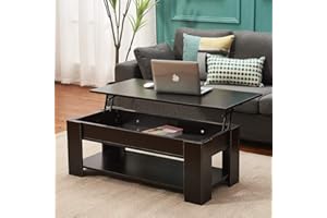 Panana Lift Up Top Coffee Tables with Hidden Storage and Shelf Modern Rectangle Sofa Side End Table for Living Room Office Furniture W 105 * D 50 * H 39cm (Black)