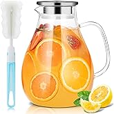 SUSTEAS 2.5 Liter 75oz Water Jugs with Lids, Glass Jug and Wide Handle, Easy Clean Pitcher Jug for Fridge, Beverage Water Car