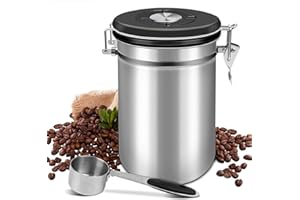 Shayson Lata de café de 1 kg, c, 2800 ml, con cuchara y rueda de calendario, recipiente de café de acero inoxidable para almacenar granos de café, té, nueces, especias, cacao, etc