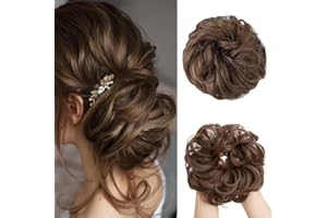 JJstar Haarteil Mit Gummiband, Groß Dutt Haarteil Gelockt Haargummi Mit Haaren Hochsteckfrisuren Haarverlängerung Messy Bun Haarteile für Damen Mädchen Pferdeschwanz (Hellbraun)