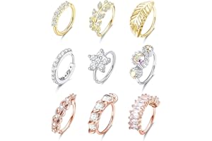 Dochais 9 Pièces Percing Nez Anneau Or Argent Or Rose, Anneaux de Nez Acier Inoxydable, Anneaux de Nez Cerceaux, Anneau de Nez Hoop, CZ Opale Feuille Anneau de Nez pour Femme Homme Bijoux 20G 8mm