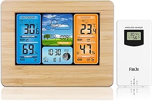 Konesky Stazione Meteo Wireless, barometro termometro Temperatura Digitale Interna umidità Esterna Temperatura con sensore Esterno Sveglia con Pressione barometrica (Beige)