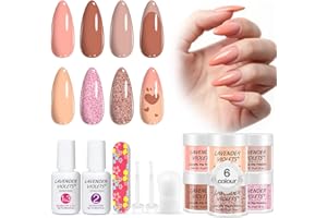 Lavender Violets 12Pcs Dip Powder Nail Kit Starter - 6 Colours Salmon Orange Nude Pink Shimmer Dipping Powder System Liquid Set with Base & Top Coat Activator for French Nail Art Manicure M203