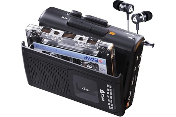 KLIM K8 Lecteur Cassette Audio - Enregistreur Cassette - Nouveau Player - Radio AM/FM - Microphone et Haut-Parleur Intégrés - Prise Casque et Écouteurs - Noir