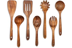 BOKALAKA Holzlöffel zum Kochen, 7-teilig, Holzutensilien zum Kochen, Küchenhelfer-Set, Holz-Kochutensilien, Holzspatel zum Kochen