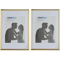 Relaxdays Bilderrahmen 2er Set, Din A4 – Mit Passepartout (20x15 Cm), Glas, Gold – Zum Stellen Oder Hängen