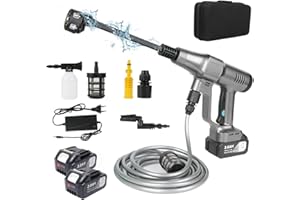 SOMEDY Akku Hochdruckreiniger 200 Bar, 3 Stufiger Max 200 Bar Mobiler Hochdruckreiniger mit 1x 15000mAh Akkus, 6 in 1 Düse und Verstellbaren Winkeln, Tragbarer Hochdruckreiniger (mit 2X 15000mAh Akkus)