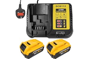 PSOGPONE 2 Pack 8.0Ah Replacement Battery for Dewalt 18V Battery with Charger, Compatible with Dewalt 18V Series Cordless Power Tool Replace for DCB200 DCB184 DCB101 DCB107 DCB112 DCB105